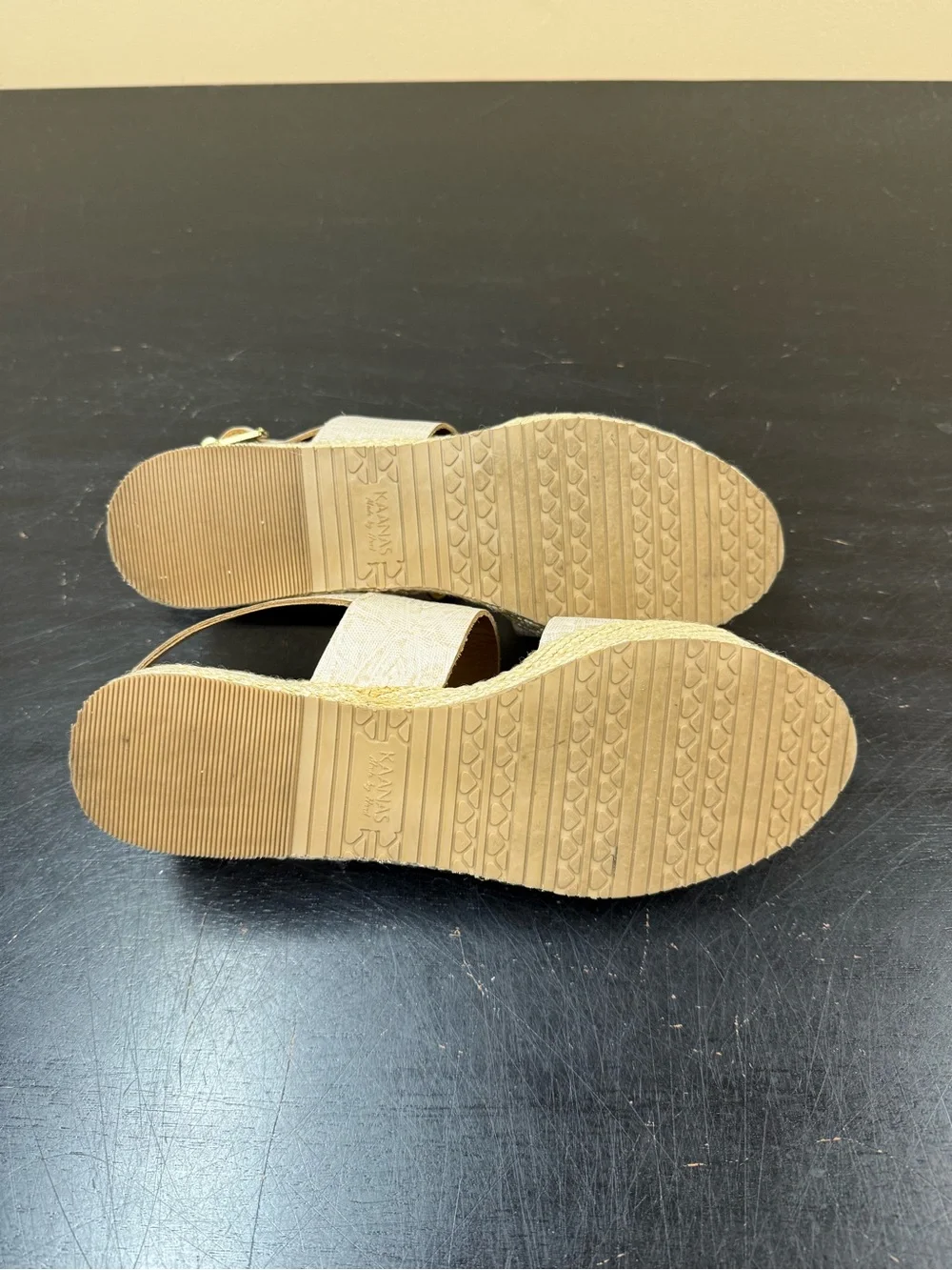 Kaanas Cream Textured Platform Espadrille Sandals
